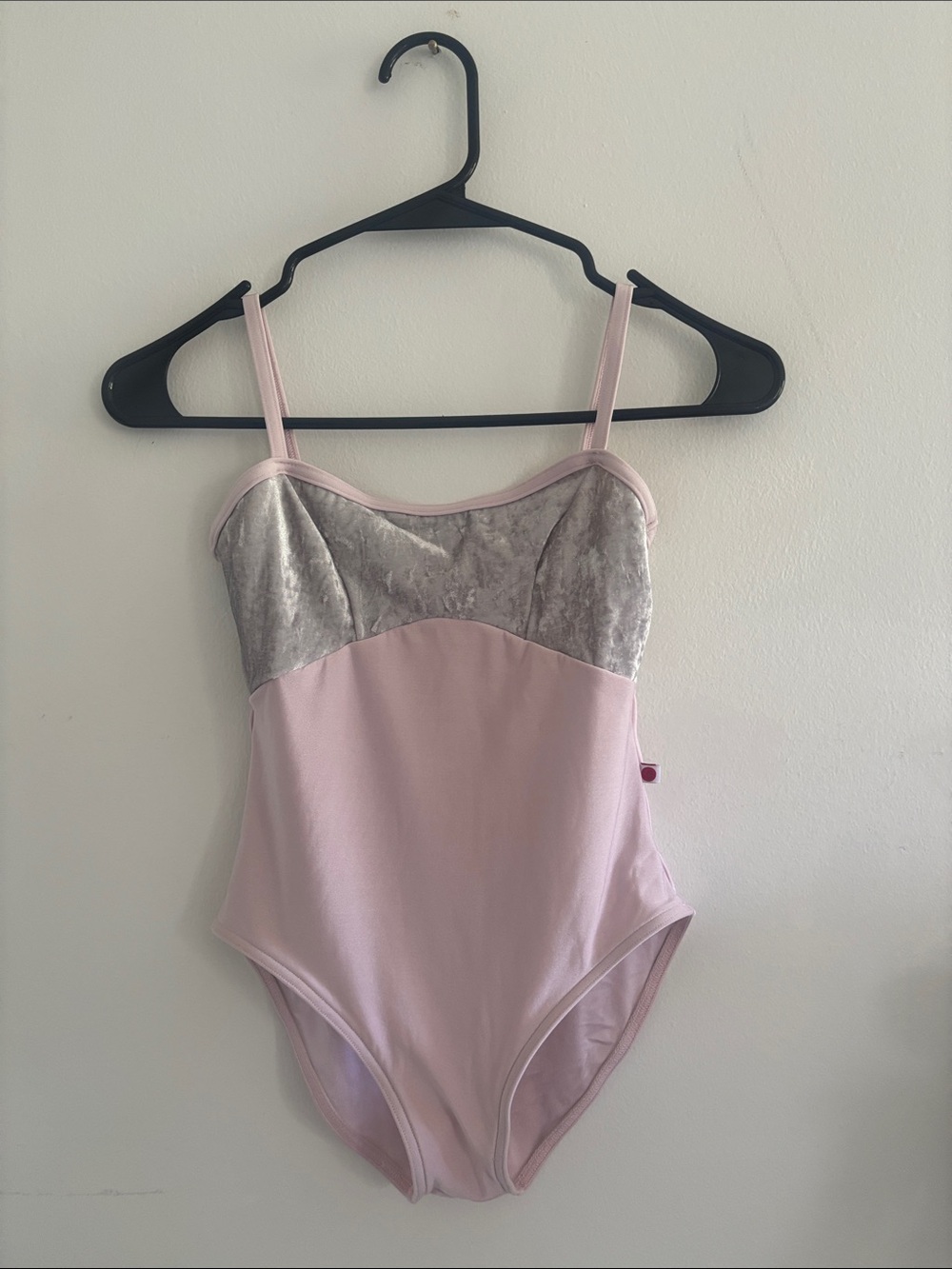 YUMIKO Pink and Silver Velvet-Trim Leotard XS